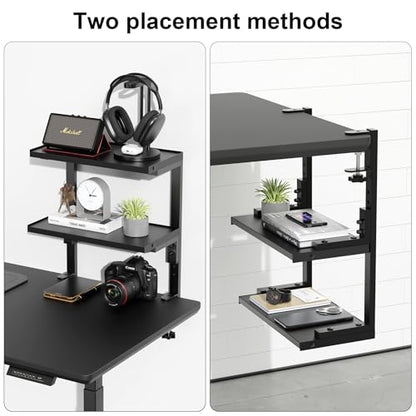 2-Tier Desk Shelf | Desk Organization Expandable Clamp on Desk Shelf Desktop Accessories for Offices and Game Rooms (Black) - color: Black