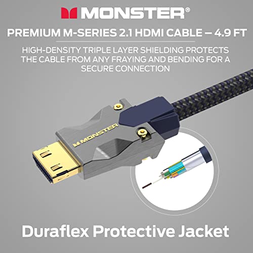 Monster M3000 Ultra High Speed HDMI Cable 4.9 ft, 8K 60Hz, 48 Gbps, HDR, ARC/eARC, 7.1 Audio, Braided Duraflex Jacket, Gold Plated Connectors, HDMI Cable for TV, Gaming, Monitor, Soundbar