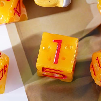 Cheese Dice Set Yellow Polyhedral DND Dice Set for D&D Tabletop Game | Leather Storage Bag, DM Gift, for Dungeons and Dragons Role Playing Games - color: Cheese Dice