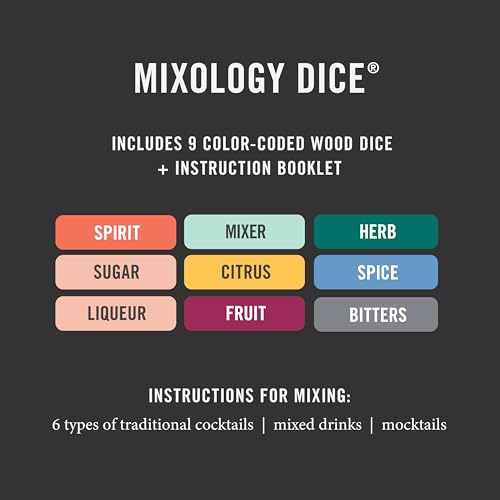 Two Tumbleweeds Mixology Dice - Set of 9 Dice to Inspire Craft Cocktails & Mocktails with Recipe Booklet - Unique Gift for Kitchen or Bar