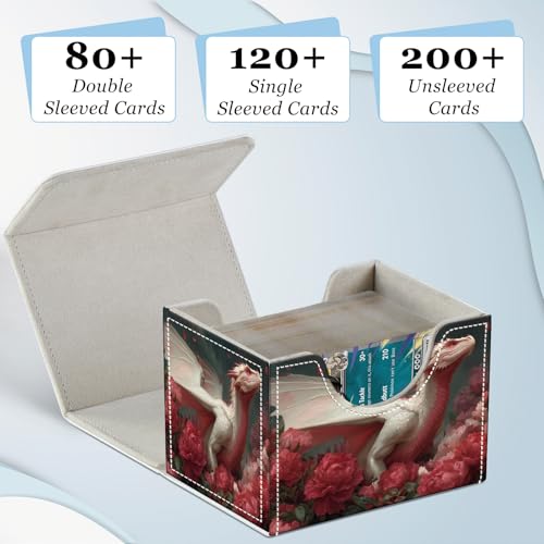 Commander Deck Box for Trading Cards - Fits 100+ Double Sleeved Cards, PU Leather MTG TCG Storage Case with Strong Magnetic Closure, Pink Flower Dragon - color: Pink Flower Dragon