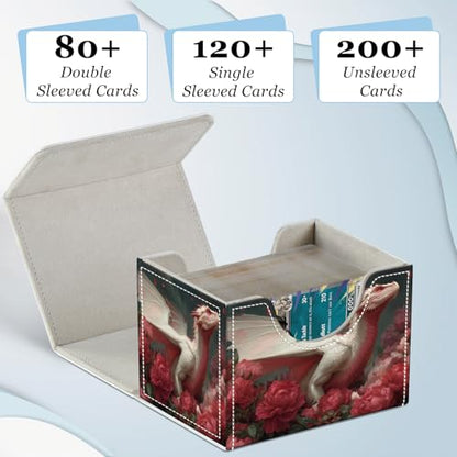 Commander Deck Box for Trading Cards - Fits 100+ Double Sleeved Cards, PU Leather MTG TCG Storage Case with Strong Magnetic Closure, Pink Flower Dragon - color: Pink Flower Dragon