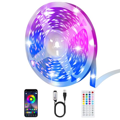 LED Lights for Bedroom, 65ft Smart RGB Music Sync Bluetooth App & Remote Control, USB-Powered LED Strip Lights, Gaming, Bedroom, PC, Home Theater,Parlor,Room - size: 65ft