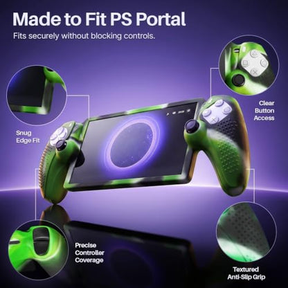 TNP Camouflage Green Silicone Case Cover Compatible with PlayStation Portal | Protective soft-grip shell for steadier handheld play; 1 flexible cover only, console and thumb grips not included - color: Camouflage Green