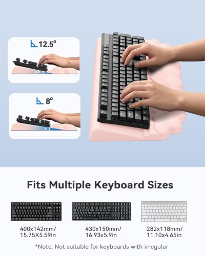 Cloud Wrist Rest for Keyboard and Mouse, Keyboard Riser Pad for Desktop | PU Leather, Non-slip, Ergonomic Angle Adjustable Arm Rest, Soft Wrist Support, Waterproof - color: Pink