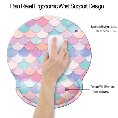 Ergonomic Memory Foam Wrist Support Mouse Pad Comfortable Padded Wrist Mousepads 9in X10in Pain Relief Desktop Mouse Mat (Sweet Mermaid Foam) - color: Sweet Mermaid Foam