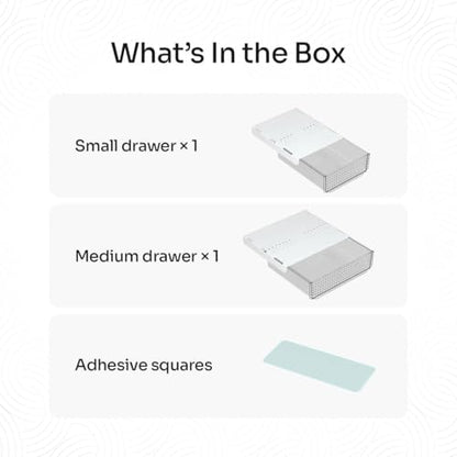 Slide and Stash Under Desk Drawers Office Organizer 2-Pack Small and Medium – Office Organization Drawer Slides Include Adhesive Tape – Easy DIY Installation for Desk Organization, Cupboard, Wardrobe