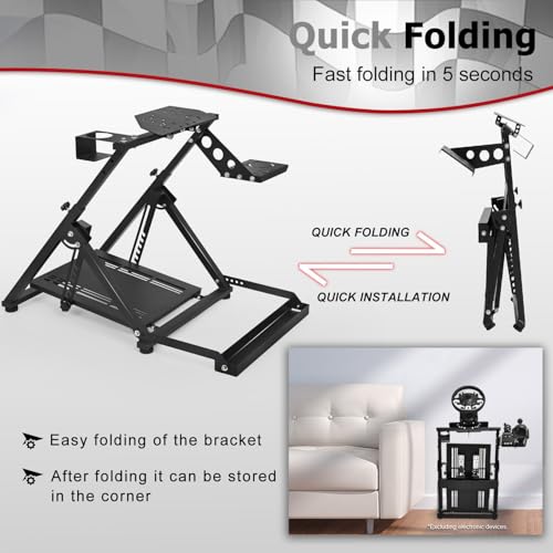 Marada Steering Wheel Stand with Seat Slot Cup Holder Fit for Logitech G923 | G27 G29 G920, for Thrustmaster T248 T300RS, for Moza R5 Adjustable Foldable Racing Stand, without Wheel Pedal Handbrake