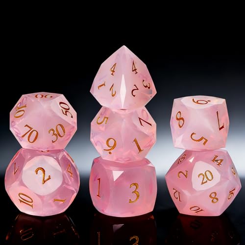 Pink Opal Diamond Cut Dice Set | 7 Piece for D&D, RPG & Tabletop Games | Durable with Premium Gift Box - color: Zs-f