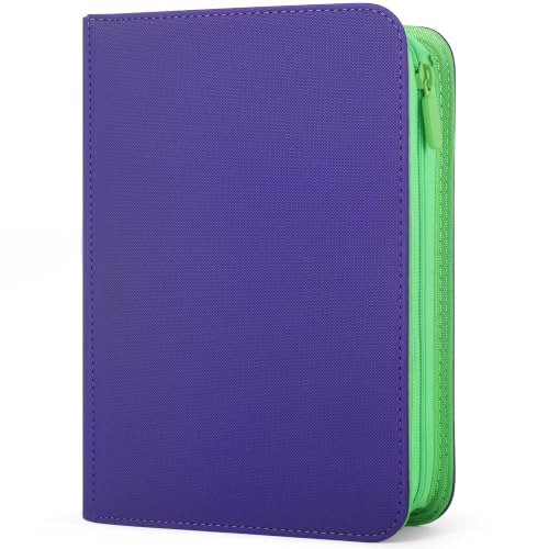 4 Pocket Trading Card Binder, Ringless Card Binder with Zipper for TCG and Sport Cards Collections, Holds 160 Cards with Side-Loading Pages, Purple & Neon Green - color: 2.Purple & Neon Green - 4 Pocket - 160 Slots