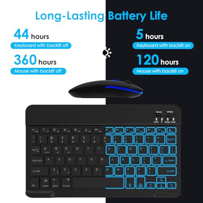LAMA 7 Colors Backlit Bluetooth Keyboard and Mouse Combo for iPad Pro/Air/Mini, Ultra-Slim Rechargeable Wireless Keyboard and Mouse for iPhone 15/14/13 Pro/Samsung/Tablet/PC/Laptop/iOS/Windows/Android - color: Black