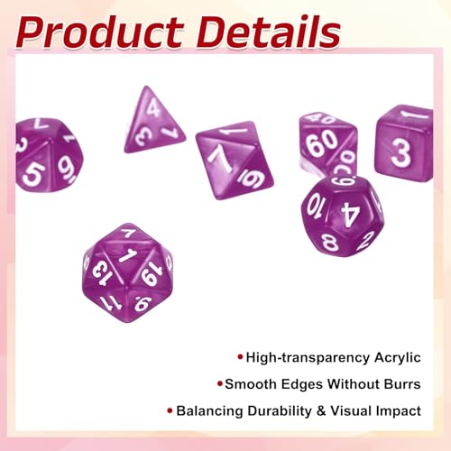 uxcell Polyhedral Dice Set, 7 Pcs Acrylic Dice for Role Playing Table Games Tabletop Gaming Accessories, Pearl Pattern Rose Red - color: Pearl Pattern Rose Red