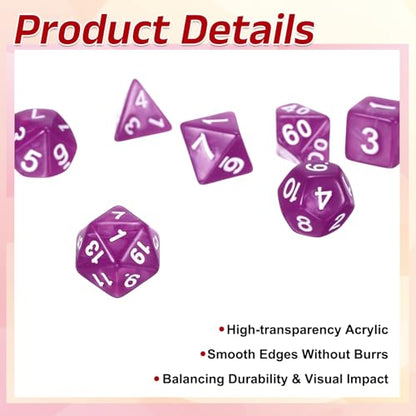 uxcell Polyhedral Dice Set, 7 Pcs Acrylic Dice for Role Playing Table Games Tabletop Gaming Accessories, Pearl Pattern Rose Red - color: Pearl Pattern Rose Red