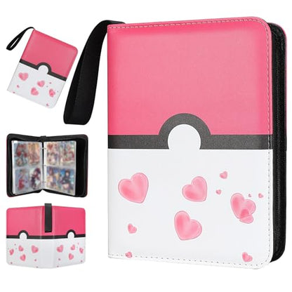 Collectible Trading Card Albums,4 Pocket Card Binder, 400 Double Sided Pocket PU Premium Zip Trading Collection Binderwith 50 Removable Sleeves, Card Folder forTCG, Sports Cards (Pink White) - color: Pink White