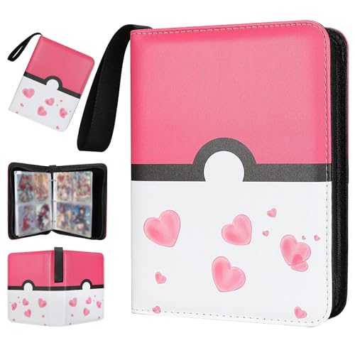 Collectible Trading Card Albums,4 Pocket Card Binder, 400 Double Sided Pocket PU Premium Zip Trading Collection Binderwith 50 Removable Sleeves, Card Folder forTCG, Sports Cards (Pink White) - color: Pink White