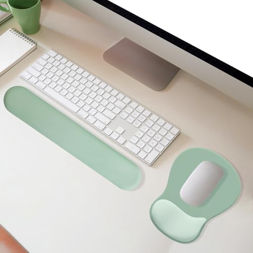 Ergonomic Mouse Pad with Wrist Rest and Keyboard Wrist Rest, Green | Wrist Rest for Computer Keyboard with Non-Slip PU Base, Pain Relief, Gel Mousepad with Wrist Support for Office & Gaming - color: Green