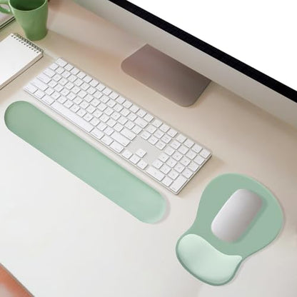 Ergonomic Mouse Pad with Wrist Rest and Keyboard Wrist Rest, Green | Wrist Rest for Computer Keyboard with Non-Slip PU Base, Pain Relief, Gel Mousepad with Wrist Support for Office & Gaming - color: Green