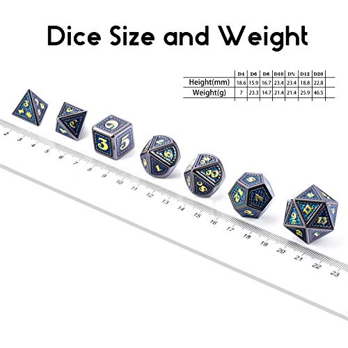 DNDND Metal Dice, 7 PCS Dragon Scale Metallic DND Die with Gift Metal Case for Dungeons & Dragons D&D (Teal with Black Edge) - color: Teal With Black Edge