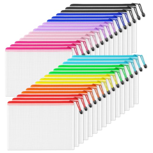 SUNEE Mesh Zipper Pouch 9.2x12.5 in (10 Colors, 30 Packs), Mesh Bags with Zipper for School Office Supplies, Puzzles & Games, Travel Accessories - color: Multicolored, size: 9.2x12.5