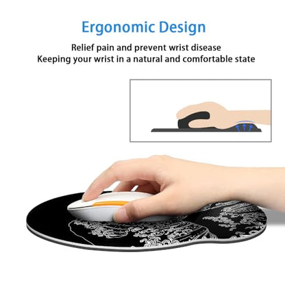 Mouse Pad with Wrist Support, Ergonomic Mouse Pad with Memory Foam Wrist Rest Cushion, Non-Slip Rubber Base Gaming Mice Pad for Home Office Computer Laptop,Japanese Wave - color: Japanese Wave
