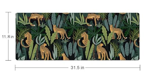 Leopard Jungle Animal Tropical Leaves Large Gaming Mouse Pad with Stitched Edges, Desk Pad Extended Keyboard Mat, Non-Slip Rubber Base Mousepads for Laptop, Office, Home, 31.5X11.8 inch - color: Leopard Jungle Animal Tropical Leaves