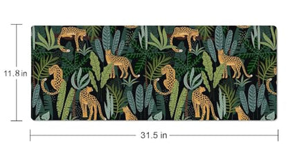Leopard Jungle Animal Tropical Leaves Large Gaming Mouse Pad with Stitched Edges, Desk Pad Extended Keyboard Mat, Non-Slip Rubber Base Mousepads for Laptop, Office, Home, 31.5X11.8 inch - color: Leopard Jungle Animal Tropical Leaves