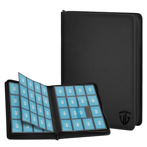 16 Pockets Trading Card Zipper Binder for 1000+ Cards| Secure Side Loading Pockets | Trading Card Album Folder | Compatible with YuGiOh, MTG,Sports Cards (Black 16) - color: Black 16