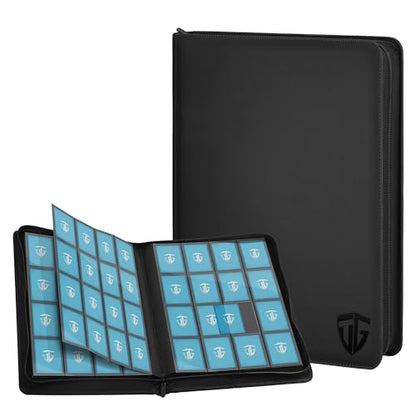 16 Pockets Trading Card Zipper Binder for 1000+ Cards| Secure Side Loading Pockets | Trading Card Album Folder | Compatible with YuGiOh, MTG,Sports Cards (Black 16) - color: Black 16