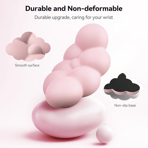 TECKNET Cloud Keyboard Wrist Rest Set, Cloud Wrist Rest with Non-Slip Base, PU Leather Wrist Pad for Keyboard with Ergonomic Memory Foam for Computer Laptop Office Gaming and Pain Relief, Light Pink - color: Light Pink