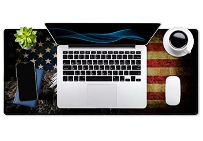 SSOIU Extended Gaming Mouse Pad - Non-Slip Water-Resistant Rubber Base Computer Keyboard Mouse Mat, 35.5x15.7-inch XX-Large Desk Mat, Ideal Partner for Work & Game, American Bald Eagle on Grunge Flag - color: American Bald Eagle