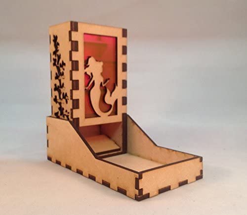 Mermaid Mini Dice Tower v1 Neon Pink Acrylic Window Laser Cut MDF Unique Fast Shipping