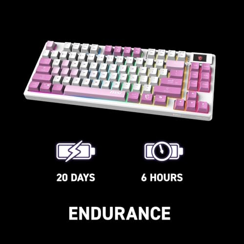 msi Forge GK600 TKL W Violet US - Mechanical Linear SWITCHES - Dye-Sublimated PBT Keycaps, Anti-Slip Base, RGB LED, USB 2.0, Bluetooth, 2.4 GHz - Tenkeyless - style: FORGE GK600 TKL W VIOLET US