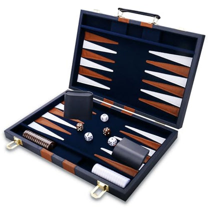Backgammon Set - Classic Board Game with Premium PU Leather Case - Portable Travel Strategy Backgammon Game Set for Adults, Kids Family Game Night, Vacation & Gifts (18inch Large, Navy) - color: Navy, style: 18inch