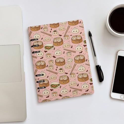 JOJOART Cute Food Characters Journals Binder Hardcover Journal Notebooks PU Leather Notebook 6-Ring Professional Notebook,Loose Leaf Notebook for Office Diary