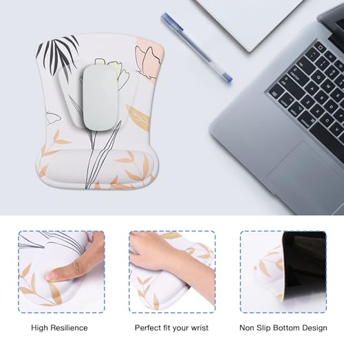 MEGREZ 4-in-1 Mouse Pad with Wrist Rest Ergonomic Memory Foam Desk Mat Set | ergonomic, anti-slip base, 4pcs set, desk pad, mouse wrist rest, keyboard rest, coaster, ideal for office & gaming - color: Butterfly Flower