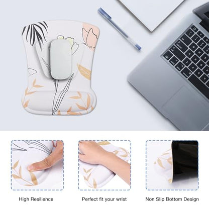 MEGREZ 4-in-1 Mouse Pad with Wrist Rest Ergonomic Memory Foam Desk Mat Set | ergonomic, anti-slip base, 4pcs set, desk pad, mouse wrist rest, keyboard rest, coaster, ideal for office & gaming - color: Butterfly Flower