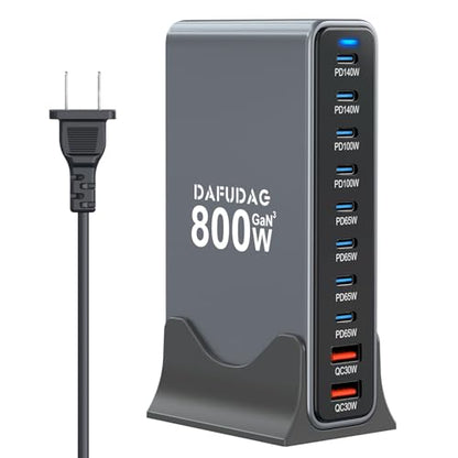 800W USB C Charger, 140W GaN Charger, 10-Port 100W/65W Fast Charging Station Compatible with MacBook Pro 16, HP, ASUS Laptops, iPad, iPhone 16 Pro Max/15, Samsung Galaxy S24/S23, Steam Deck and More