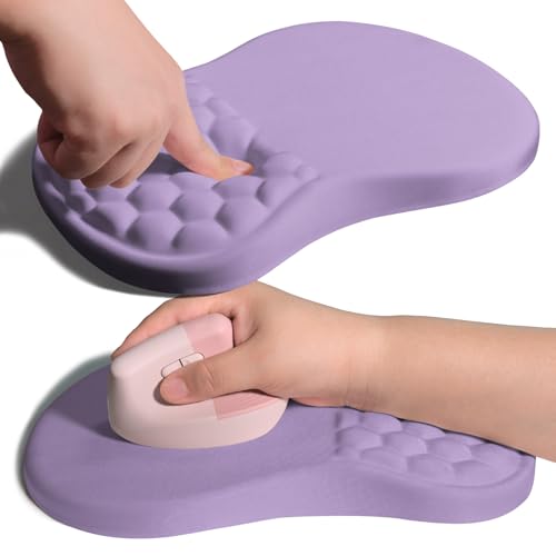 Ergonomic Joint Wrist Support Mouse Pad with Memory Foam Cushion Massage Bump, Carpal Tunnel Pain Relief Mousepad Slope Design for Wrist Rest, 11.8x7.9 in, Pale Purple - color: Pale Purple