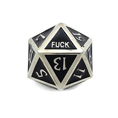Metal D20 F Dice Critical Fail 20 Sided Die Set DND Number Role Playing Game Dungeons and Dragons D&D Black Silver Red Blue Rainbow Gold Copper Purple Green Pink White (Single Dice, Black and Silver) - color: Black and Silver, style: Single Dice
