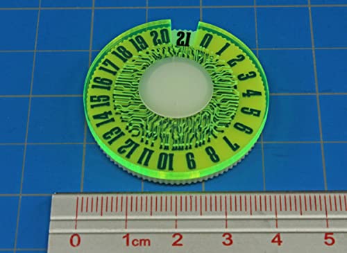 LITKO Life Counter Dial 0-21 | Compatible with MTG & D&D | Green | Single 40mm round | Fluorescent, laser-engraved Circuit pattern | Tracks HP, health & resources | No assembly, ready to use - color: Fluorescent Green