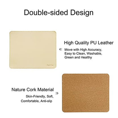 Leather Mouse Pad - Wood Mouse Pad, Double Side Mouse Pad with Stitched Edge, Waterproof Ultra Thin Mouse Pad for Computers, Laptop, Office & Home, 10.2 x 8.3 Inch, 1 Pack (Beige) - color: Beige