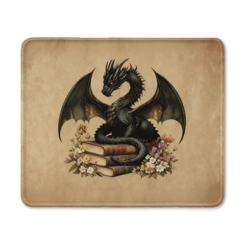 Vintage Book Lover Dragon Mouse Pad, Black Baby Dragon Mouse Pad for Book Readers, Fantasy Desk Accessory for Home Office Computers Laptop, Bookish Gift for Reading Lovers, 9.5x7.9 Inch - color: 07Child