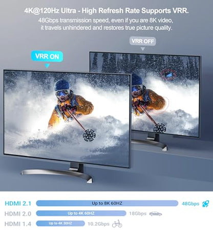 HDMI 2.1 Switch 3 in 1 Out, 4K@120Hz 8K@60Hz, Aluminum,48Gbps w/HDMI Cable | HDMI Splitter Switch supports 1080P@240Hz, Compatible with PS5, Xbox Series X, PC, Laptop and Gaming Consoles