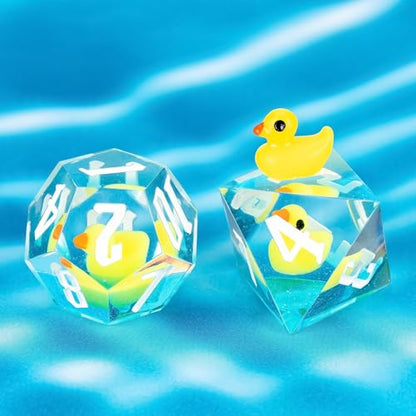 Cusdie Sharp Edge DND Dice, 7 PCs Yellow Duck Dice Set D&D D20 D12 D10 D8 D6 D4, Handcrafted Polyhedral Dice Set for RPG and Other Table Games(Yellow Duck) - color: Yellow Duck