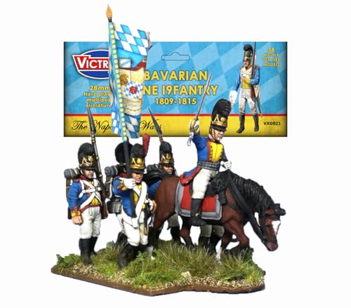 Wargames Delivered - Victrix Bavarian Infantry 1809 Set with Bonus Miniature STL Download - 58 Highly Detailed 28mm Miniatures with Mounted Colonels for Wargaming & Tabletop Strategy Games