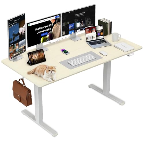 Adjustable Standing Desk, 60x28 Inch Electric Desk with 3 Memory Presets & Child Lock, Quiet Motor, Industrial Steel Frame, Dual Hooks, for Professional Workstation,Natural - color: Natural, size: 60×28inch