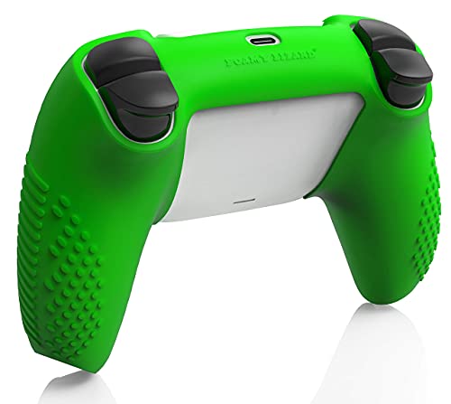 SensePro PS5 Controller Skin Grip, Anti-Slip Studded, Green | Dock Compatible, Soft Gel Silicone Cover for Playstation 5 Dualsense, Rubber Protector, Raised Thumb Grip Caps - color: Green