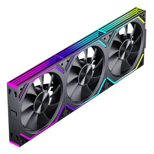 Interstellar V2 RS 120mm Case Fan Infinity Mirror Module Daisy-Chain ARGB Fan Triple Pack Suitable PC Cooling Fans 360mm AIO Cooler(Black-3Pack) - color: V2RS Black Forward-3Pack