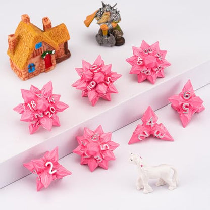 DND Dice Set Metal,Polyhedral D&D Metallic Heterotypic D and D Dice with Cracks for Dungeons and Dragons RPG TTRPG 7-Die Set with Gift (Heterotypic, Heterotypic-Pink) - color: Heterotypic-pink, style: Heterotypic