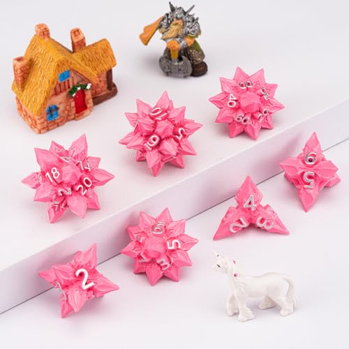 DND Dice Set Metal,Polyhedral D&D Metallic Heterotypic D and D Dice with Cracks for Dungeons and Dragons RPG TTRPG 7-Die Set with Gift (Heterotypic, Heterotypic-Pink) - color: Heterotypic-pink, style: Heterotypic